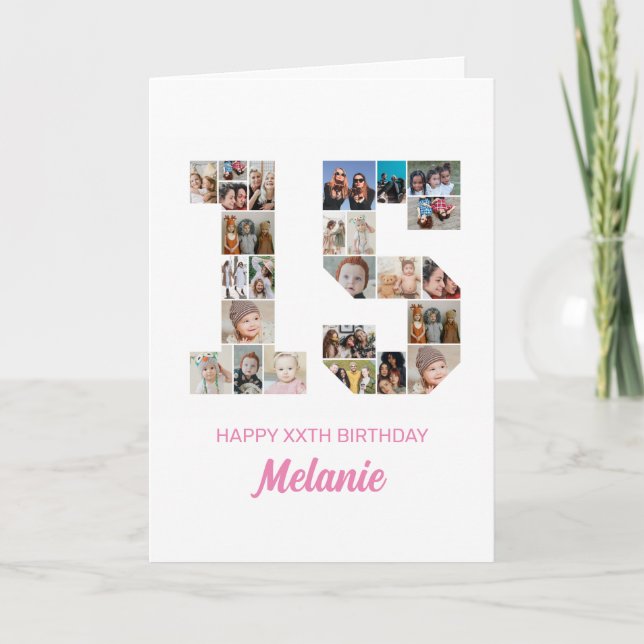Carte 15e anniversaire numéro 15 photo Collage personnal (Devant)
