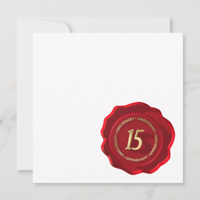 Carte 15e anniversaire sceau de cire rouge (Devant)