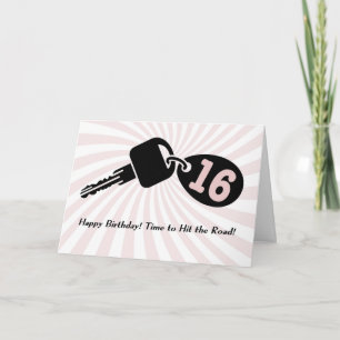 Carte 16 ans rose Anniversaire de voiture Clés Porte - c