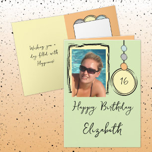 Carte 16e ajouter nom photo tout âge vert anniversaire