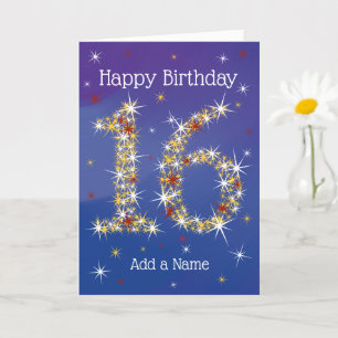 Carte 16e anniversaire - 16 en étoiles - Bleu - Âge Seiz