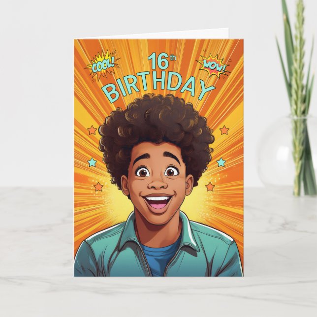Carte 16e anniversaire Africain-Américain Ado Boy Pop Ar (Devant)