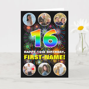 Carte 16e anniversaire : Arc en ciel amusant #, Nom pers
