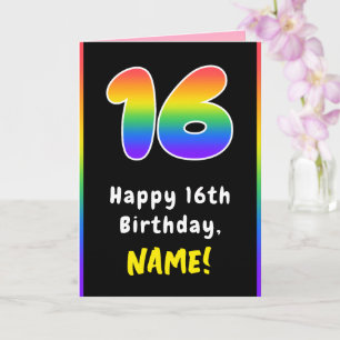 Carte 16e anniversaire : Arc-en-ciel coloré # 16, Nom pe