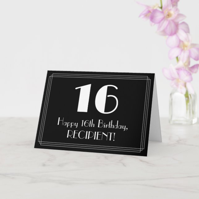 Carte 16e anniversaire ~ Art Déco Inspiré Look "16", Nom (Orchidée)