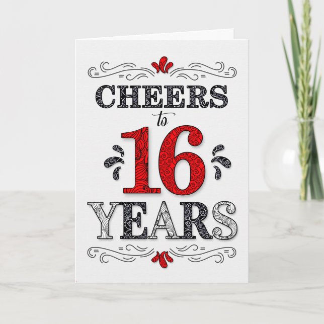 Carte 16e anniversaire Cheers en rouge blanc noir Motif (Devant)