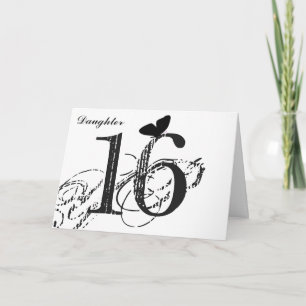 Carte 16e anniversaire, daughter, butterfly, black & whi