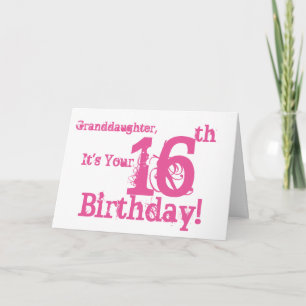 Carte 16e anniversaire de la petite-fille en rose.