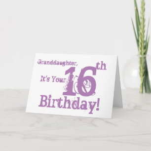 Carte 16e anniversaire de la petite-fille en violet.