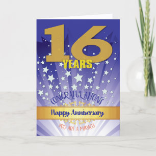 Carte 16e anniversaire de rétablissement chiffre gras
