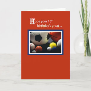 Carte 16e Anniversaire de tous les sports, Balls, Rouge
