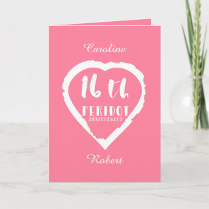 Carte 16e anniversaire du Mariage peridot traditionnel