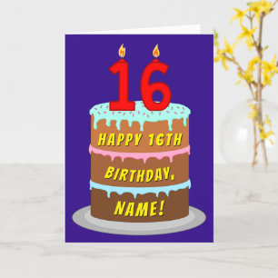 Carte 16e Anniversaire : Gâteau et bougies amusants + No