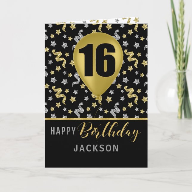 Carte 16e anniversaire Gold et Silver Confetti Balloon (Devant)