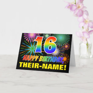 Carte 16e anniversaire : Gras, Amusants, Feu d'artifice,