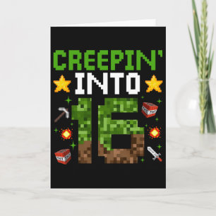 Carte 16e Anniversaire Joueur Pixel Creepin’ en 16 Vidéo