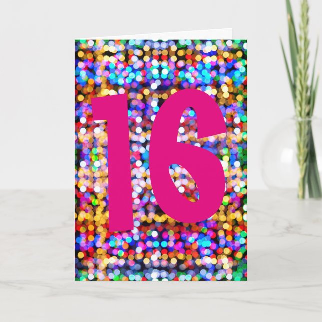 Carte 16e anniversaire. Joyeuses lumières colorées (Devant)
