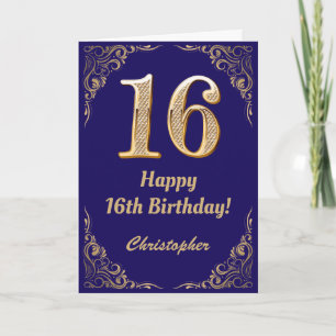 Carte 16e anniversaire Marine Bleu et Parties scintillan