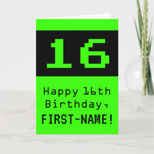 Carte 16e anniversaire : Nerdy / Geeky Style "16" et nom