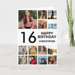 Carte 16e anniversaire Photo Collage 13 photos noir blan