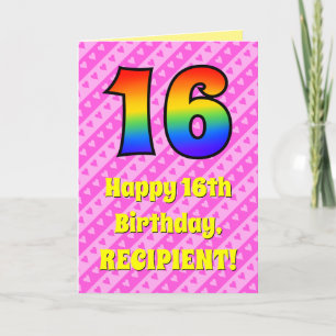 Carte 16e anniversaire : Pink Stripes & Hearts, Arc en c
