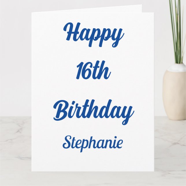 Carte 16e anniversaire Seize Personnalisé Nom Bleu Blanc (Devant)