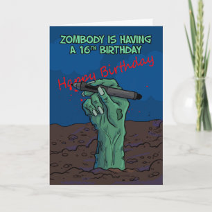 Carte 16e anniversaire, Zombie Main écrire un message, c