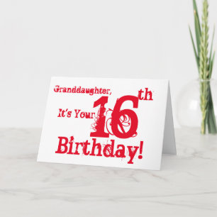 Carte 16e jour de Granddaughter en rouge et blanc.
