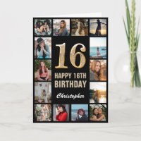 16e Joyeux anniversaire noir et or Collage photo