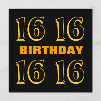 Carte 16ème Ado Anniversaire d'or moderne et noir W1015