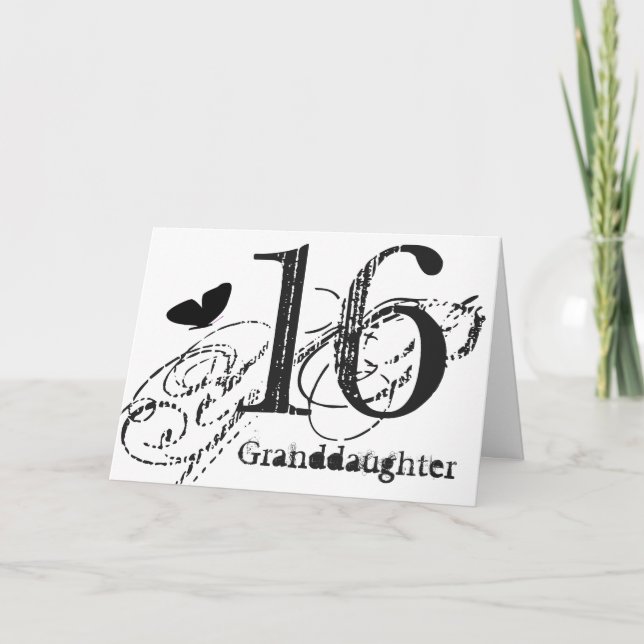 Carte 16ème anniversaire pour une petite-fille, papillon (Devant)