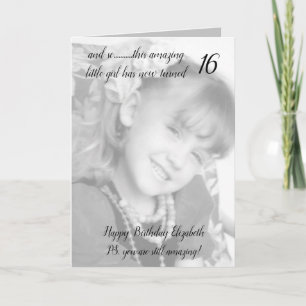 Carte 16ème photo d'anniversaire gris et noir encore ext