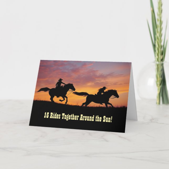 Carte 16th Anniversary Cute Country Western Riding (Devant)