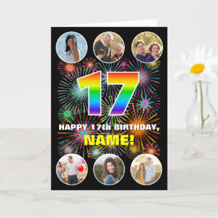 Carte 17e anniversaire : Arc-en-ciel amusant #, Nom pers
