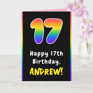 Carte 17e anniversaire : Arc-en-ciel coloré # 17, Nom pe