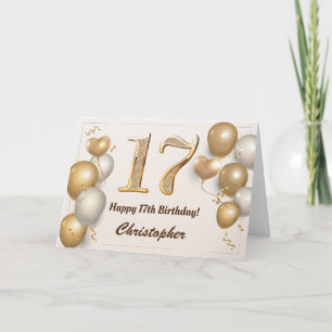 Carte 17e anniversaire Ballons d'or et Confetti Annivers