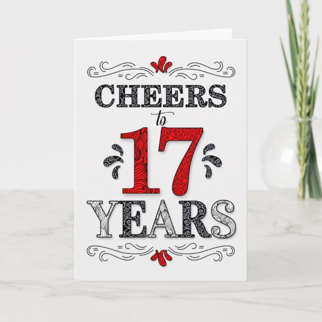 Carte 17e anniversaire Cheers en rouge blanc noir Motif (Devant)