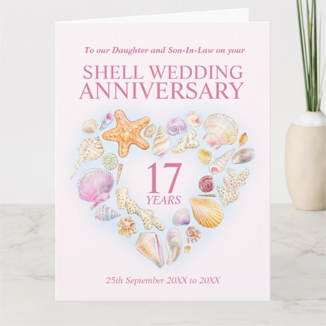 Carte 17e anniversaire de la coquille aquarelle Fille (Devant)