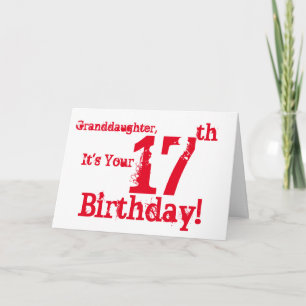 Carte 17e anniversaire de la petite-fille en rouge blanc