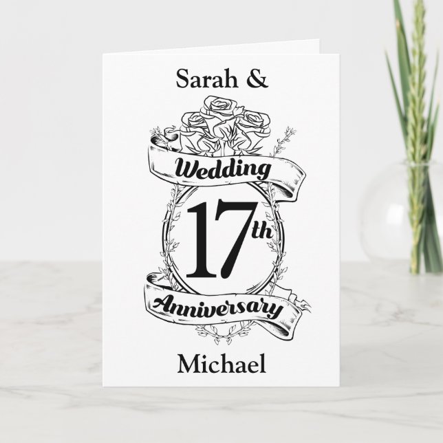 Carte 17e Anniversaire de Mariage Roses Noires et Blanch (Devant)
