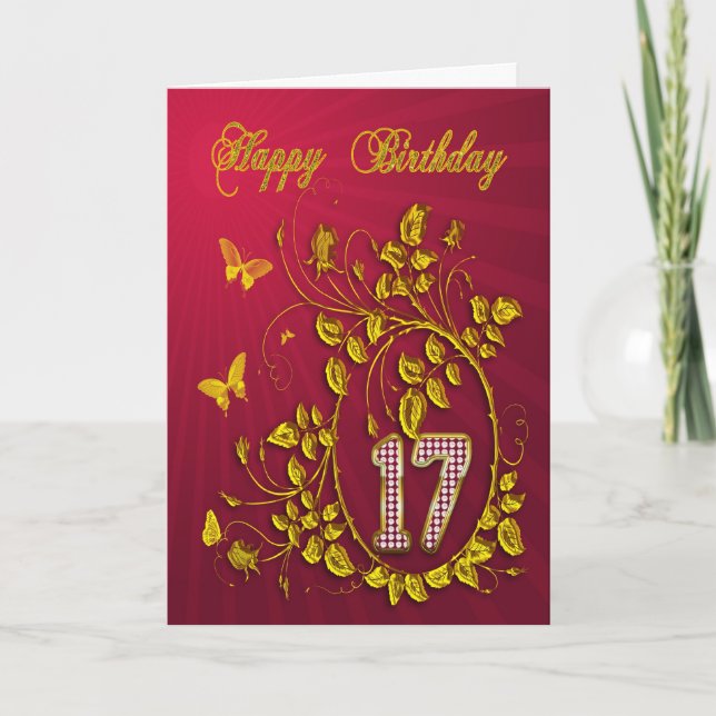 Carte 17e anniversaire des papillons d'or (Devant)