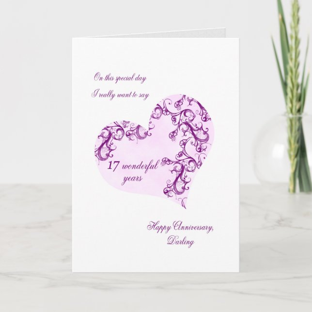 Carte 17e anniversaire du Mariage romantique (Devant)