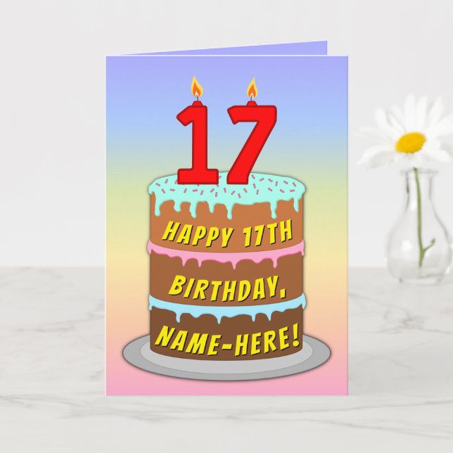 Carte 17e anniversaire — Fun Cake & Candles, avec nom pe (Petite plante)