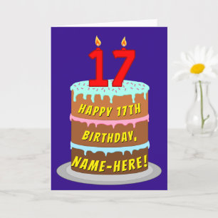 Carte 17e anniversaire : Gâteau et bougies amusants + No
