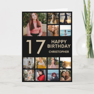 Carte 17e anniversaire Photo Collage 13 Photos Black & G