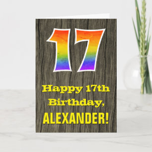 Carte 17e anniversaire : Rustic Faux Wood Look, Arc-en-c
