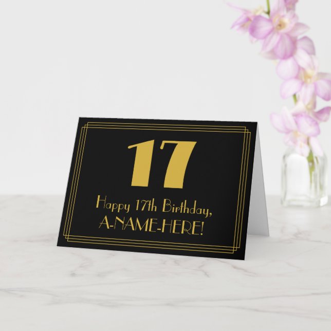 Carte 17ème anniversaire : Art Déco Inspiré Look "17" +  (Orchidée)