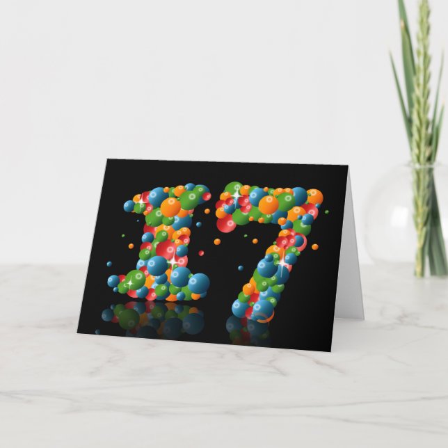 Carte 17ème anniversaire avec des numéros formés à parti (Devant)