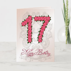 Carte 17ème anniversaire avec rose et feuille