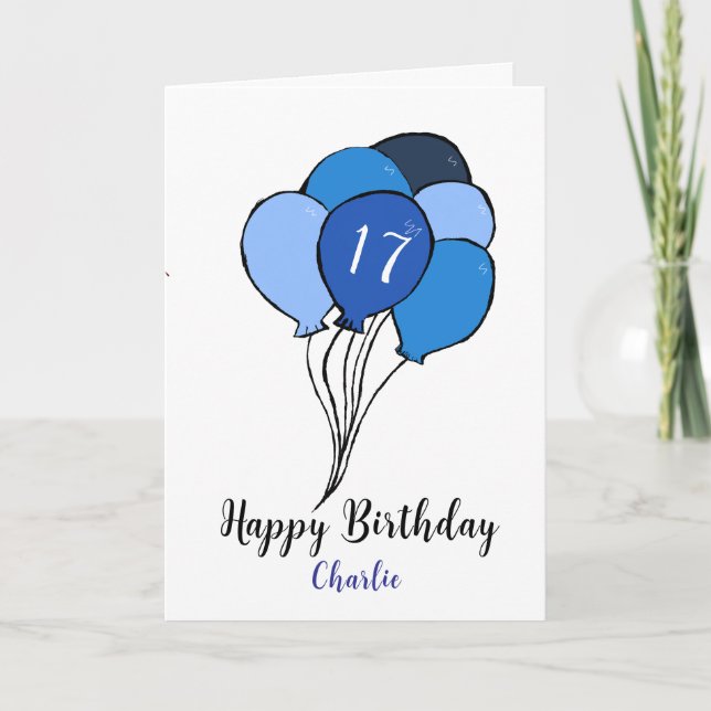 Carte 17ème anniversaire de la bande de ballons bleus (Devant)